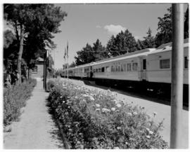 Maseru, Basutoland, 12 March 1947. Royal Train staged at railway station with station garden in f...