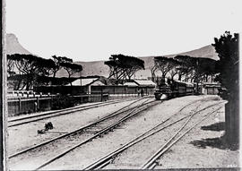 Cape Town, 1883. Main station. Railway station. Station viewed from the yard with three sets of t...