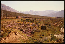 De Doorns district. Trans-Karoo passenger train in the Hex River Valley.
