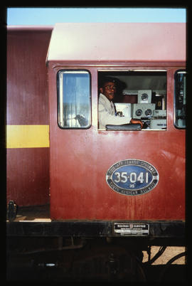 Umtata, 1980. Driver in cab of SAR Class 35-000 No 35-041.