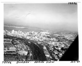 Durban, July 1970. Aerial view of city centre.