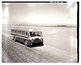 Walvis Bay district, South-West Africa, 1961. SAR MT6630 motor coach bus.