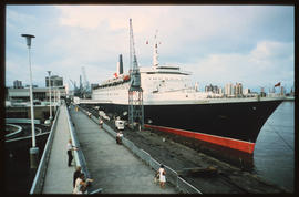 Durban, 1977. 'Queen Elizabeth 2' berthed in Durban Harbour.