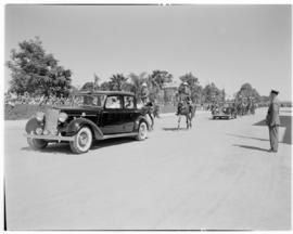 Bulawayo, Rhodesia, 14 April 1947. Royal motorcade escorted by mounted guard.