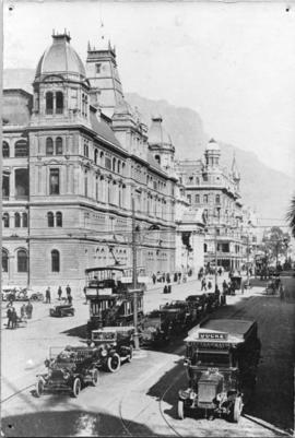 Cape Town. Adderley Street with cars and trams.