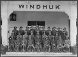 Windhoek, South-West Africa, 1917. Windhoek Regiment at railway station during World War One.  Wi...