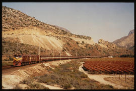 De Doorns, 1984. Trans-Karoo passenger train in the Hex River Valley.