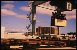 Overhead crane handling containers.
