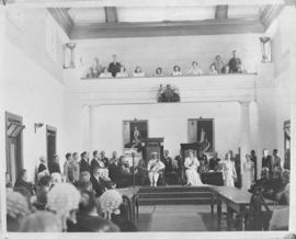 Salisbury, Southern Rhodesia, 7 April 1947. King George VI and Queen Elizabeth presiding over the...