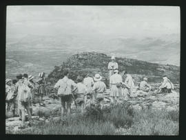 Cape Town. General JC Smuts addressing school children on Table Mountain.