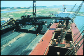 Richards Bay, November 1979. Coal loading facility at Richards Bay harbour. [De Waal Louw]