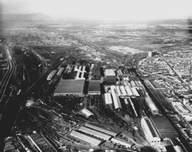 Cape Town, 1957. Aerial view of workshops at Salt River.