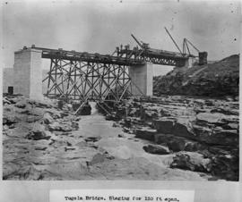 Circa 1902. Construction Durban - Mtubatuba: Staging for 130 feet span of Tugela Bridge. (Album o...