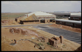 Bapsfontein, December 1982. Hostel complex at Sentrarand marshalling yard. [T Robberts]