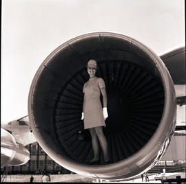 
SAA Boeing 747 ZS-SAN 'Lebombo' with model hostess Ute Beckman.
