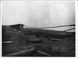 Circa 1902. Construction Durban - Mtubatuba: Damaged bridge spans of the Umsindusi River bridge a...