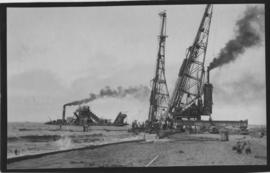 Walvis Bay, 1925. Driving piles during construction of harbour.