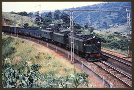 Durban. SAR Class 1E with coal train at Klaarwater.