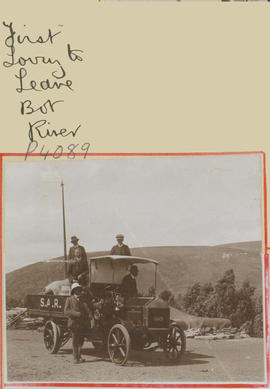 Bot River. Frank Dutton with the first lorry (SAR Lacre) to leave Bot River for Hermanus.
