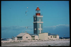 Port Eliabeth, July 1981. Lighthouse on Bird Island. [Jan Hoek]