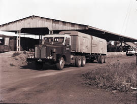 Komatipoort, 1963. SAR AEC truck No MT18227 leaving railway station. AEC = Associated Equipment C...