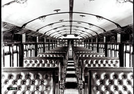 Interior of open first class suburban coach between Johannesburg and Pretoria.