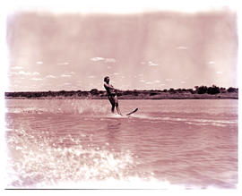 "Kimberley district, 1964. Skiing on the Vaal River at Riverton."