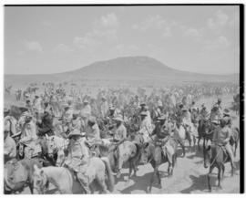 Basutoland, 12 March 1947. Mounted riders - riding to the Pitso tribal meeting for the Royal visit.