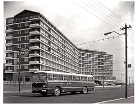 "East London, 1970. SAR Mercedes MT16380 motor coach at the Kennaway Hotel."