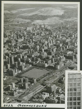 Johannesburg, 1953. Aerial view with mine dumps.