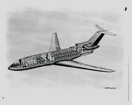 
SAA Boeing 727 interior. Cutaway drawing. Layout of passenger accommodation. LOPA.
