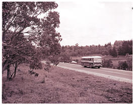 Knysna district, 1968. SAR Mercedes Benz tour bus No MT16953 on main road.