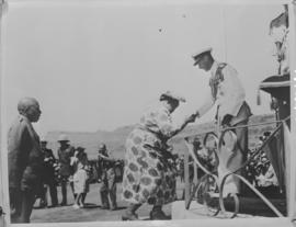 Basutoland, 12 March 1947. King George VI shaking hands with the Regent, Paramount Chieftainess M...