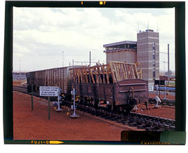 Bapsfontein, December 1982. SAR wagons on the hump at Sentrarand. [T Robberts]