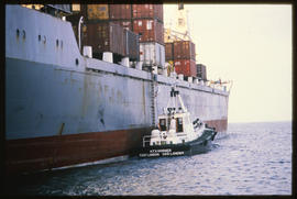 East London, March 1986. SAR pilot boat 'HTV Horner' at work in Buffalo Harbour. [T Robberts]