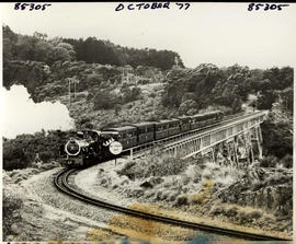 Port Elizabeth district, 1977. SAR locomotive Apple Express travelling over Van Stadens bridge Oc...