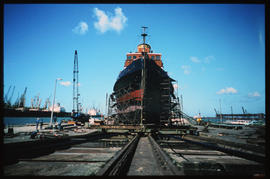 Port Elizabeth, October 1975. Ship being painted in Port Elizabeth Harbour. [JV Gilroy]