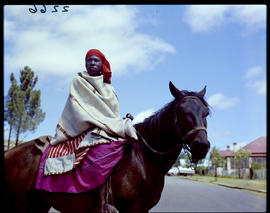 Bethlehem, 1960. Two women on horseback in town.