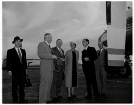 5 November 1957. Departure of SAA Douglas DC-7B ZS-DKD 'Drommedaris' goodwill flight to Australia...