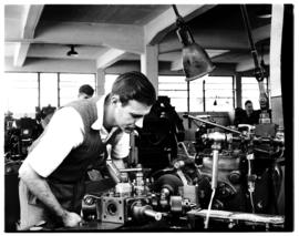 Johannesburg, circa 1949. Rand Airport. Technician in workshop. (JK Hora)