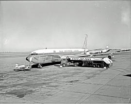 Johannesburg, 1960. Jan Smuts airport. SAA Boeing 707 ZS-CKC 'Kaapstad. Note painted engines. Wit...