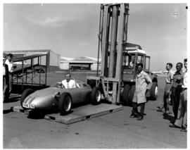Johannesburg, December 1961. Jan Smuts Airport. Arrival of Porsche 718 Formula 1 car (Car registr...