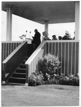 Johannesburg, 1947. Opening of Jan Smuts airport. Minister Sturrock making speech.