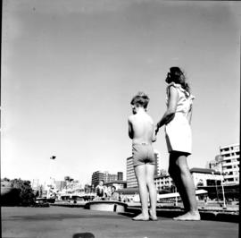 Durban, 1970. Mother and child at beachfront.