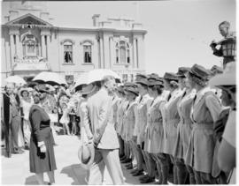 Harrismith, 13 March 1947. King George VI on walkabout engaging with girl scouts.