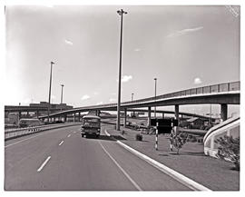 Port Elizabeth, 1970. SAR Mercedes Benz tour bus on highway.