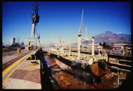 Cape Town, 1985. Ship in Sturrock dry dock at Table Bay Harbour. [JV Gilroy]