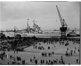Cape Town, 24 April 1947. 'HMS Vanguard' sails with the Royal family.