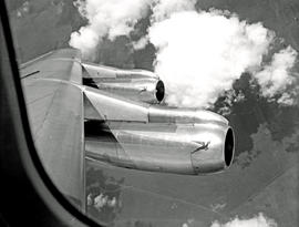 
SAA Boeing 707. Air to air. Shot of JT4A engines through window.
