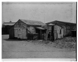 Durban, circa 1901. Shacks and guardhouse. (Durban Harbour album of CBP Lewis)